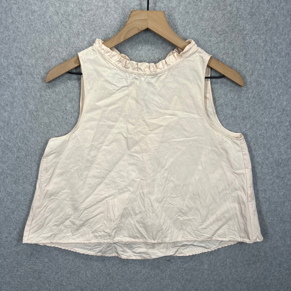 Atlantique Ascoli Sleeveless Ruffle Neck Blouse Womens 1 Pink Cotton Linen EUC